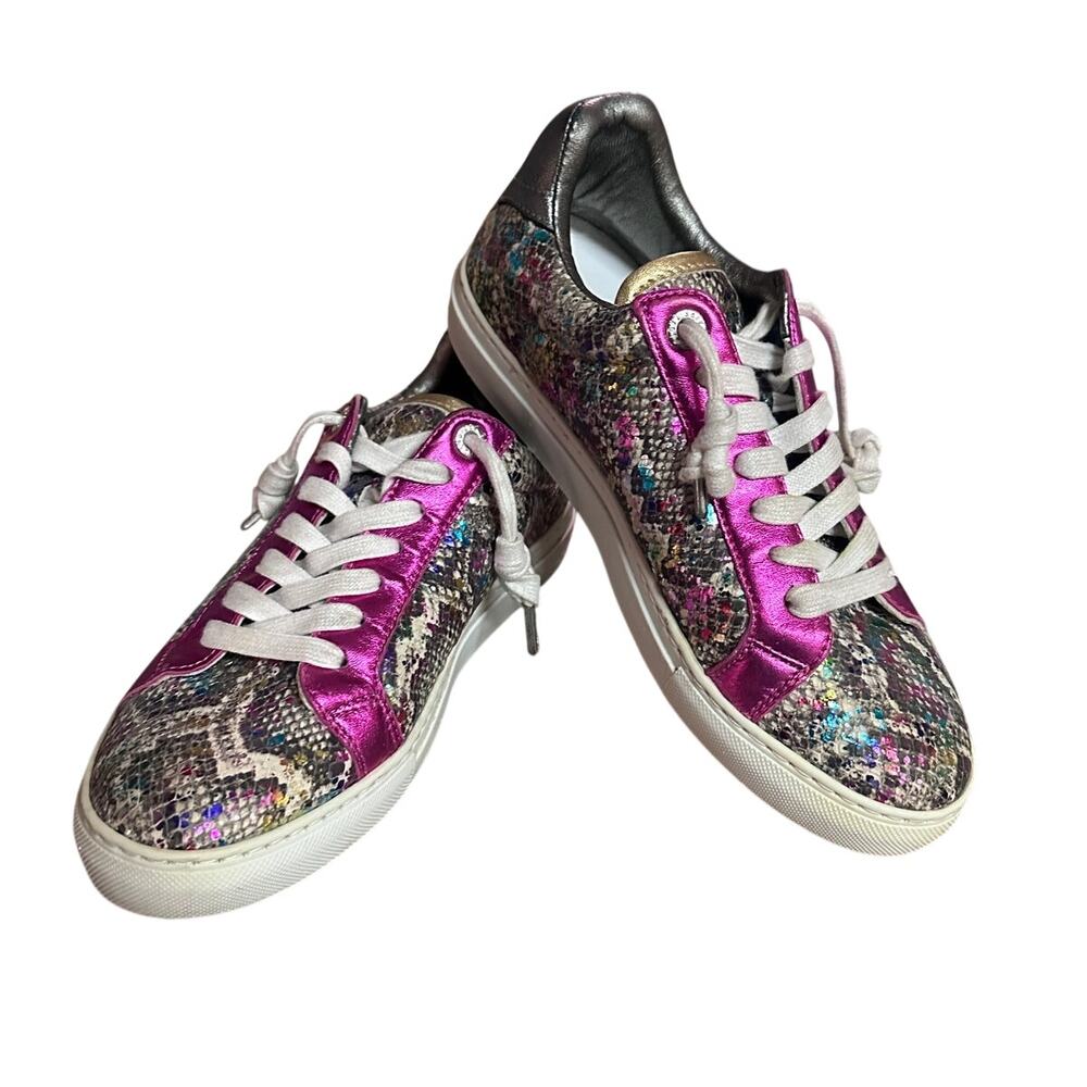 Zadig & Voltaire Python Snake Metallic Pink Low Top Sneakers Size 38 US 7.5/8
